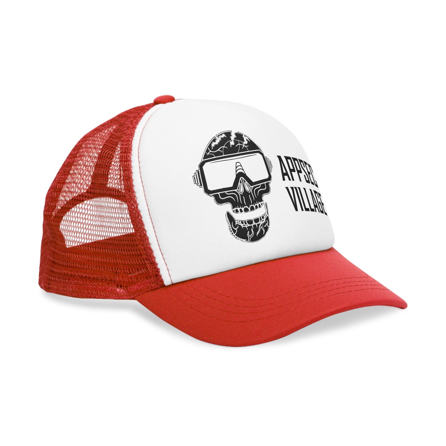 Skull Graphic Mesh Cap, Trendy Urban Hat, AppSec Village Snapback, Cybersecurity Gift, Festival Ready Cap