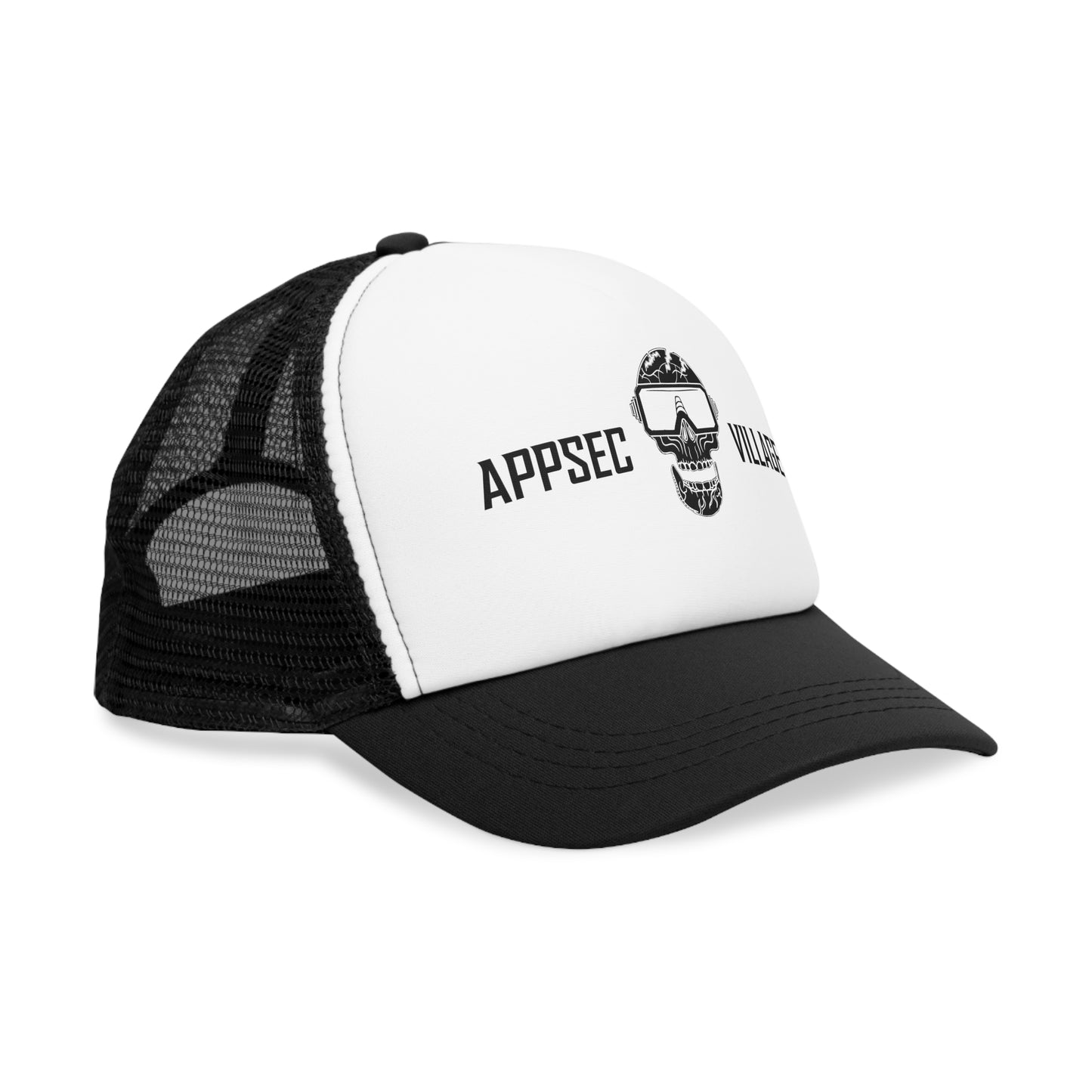 Skull Graphic Mesh Cap, Trendy Urban Hat, AppSec Village Snapback, Cybersecurity Gift, Festival Ready Cap