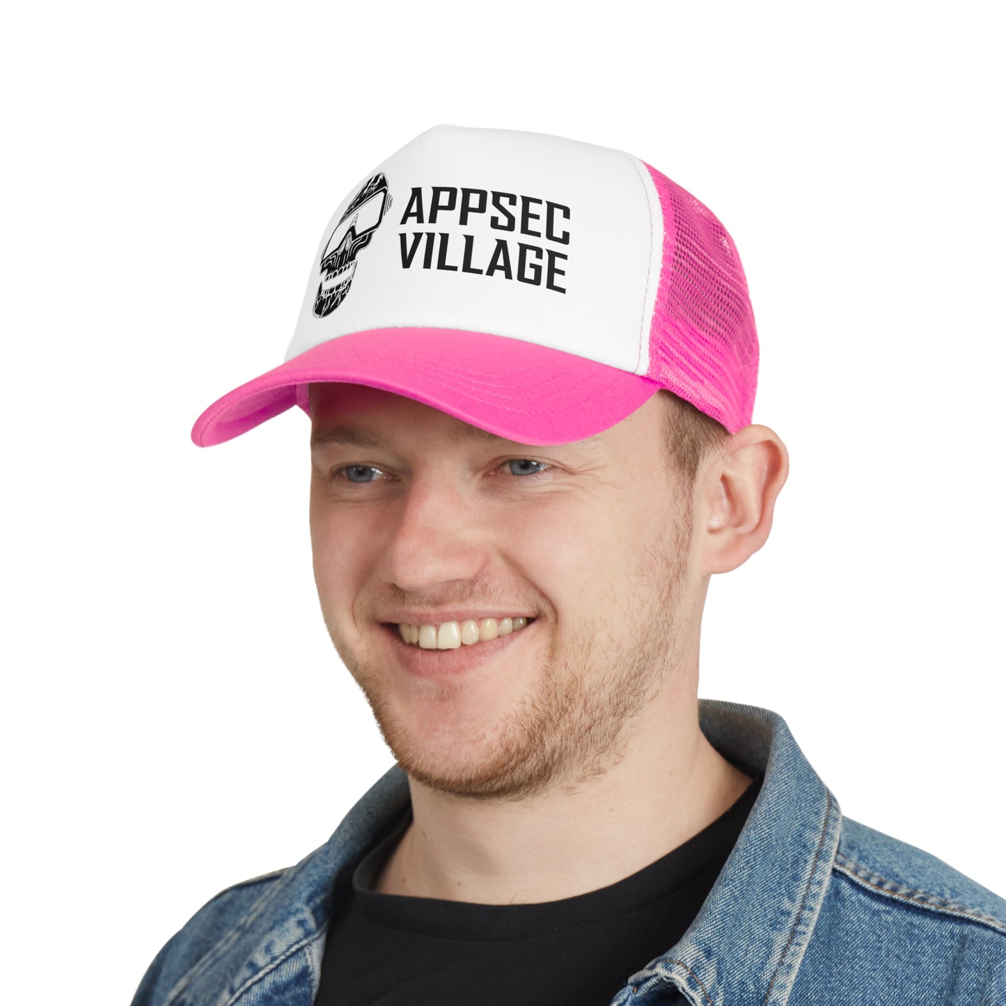 Skull Graphic Mesh Cap, Trendy Urban Hat, AppSec Village Snapback, Cybersecurity Gift, Festival Ready Cap