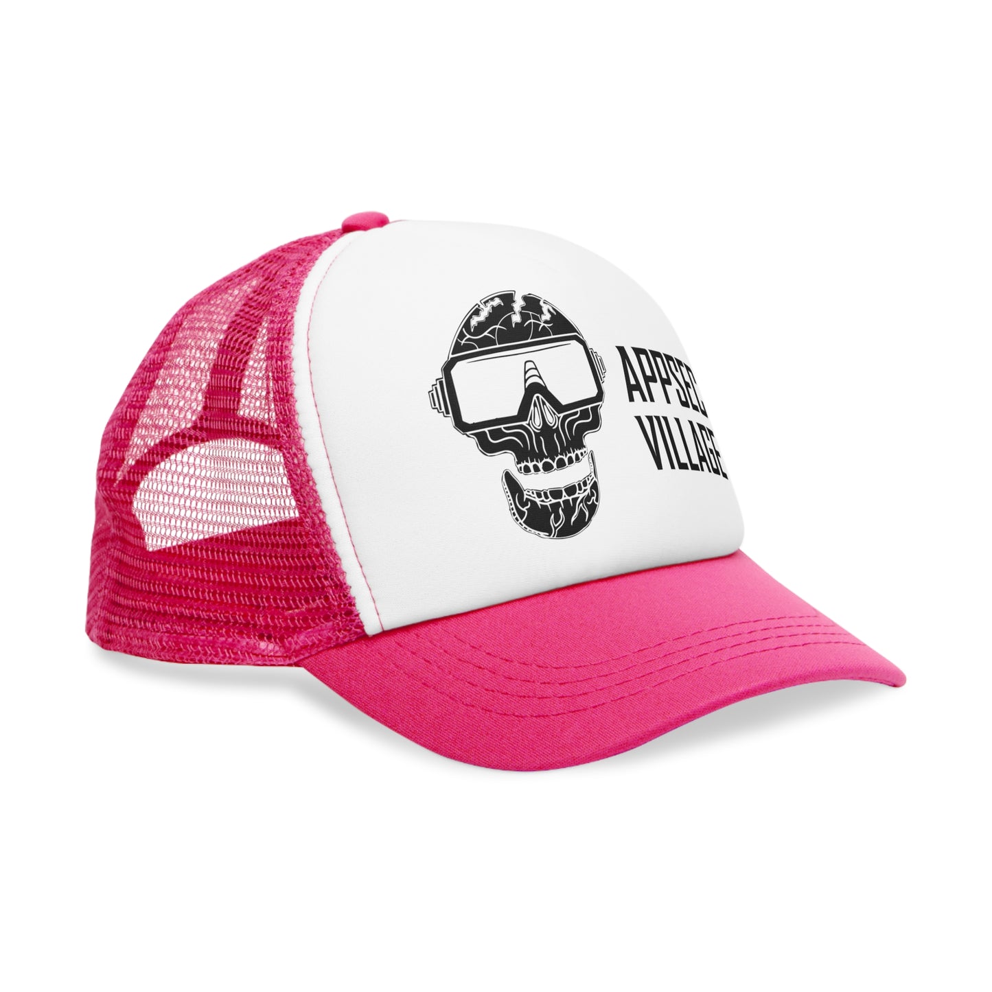 Skull Graphic Mesh Cap, Trendy Urban Hat, AppSec Village Snapback, Cybersecurity Gift, Festival Ready Cap