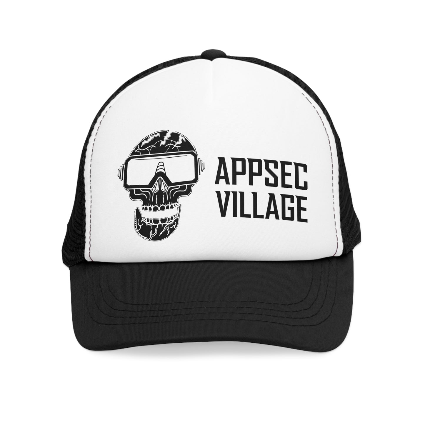 Skull Graphic Mesh Cap, Trendy Urban Hat, AppSec Village Snapback, Cybersecurity Gift, Festival Ready Cap