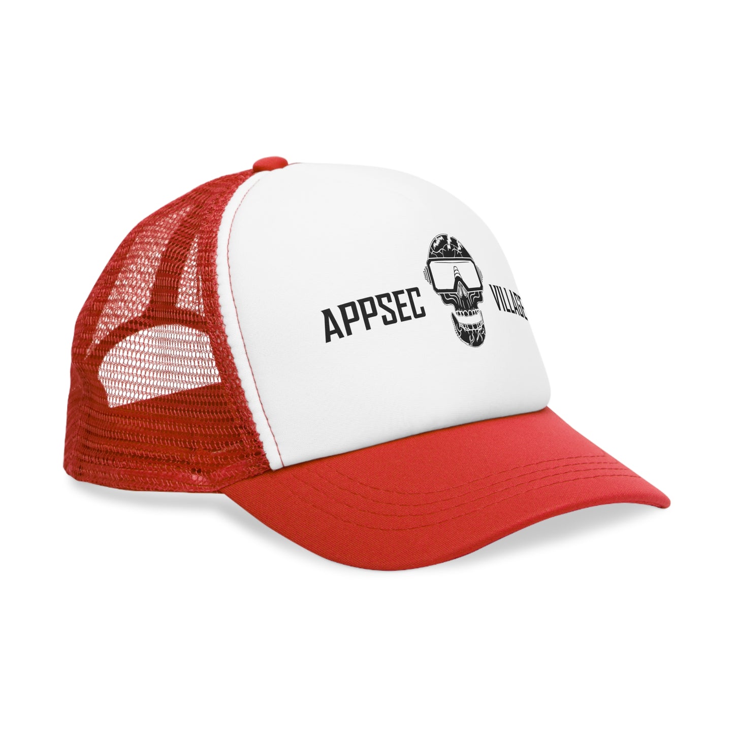 Skull Graphic Mesh Cap, Trendy Urban Hat, AppSec Village Snapback, Cybersecurity Gift, Festival Ready Cap