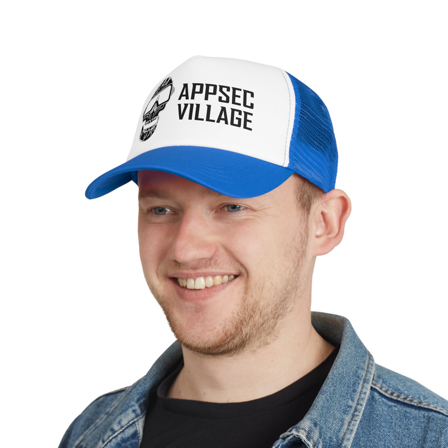 Skull Graphic Mesh Cap, Trendy Urban Hat, AppSec Village Snapback, Cybersecurity Gift, Festival Ready Cap