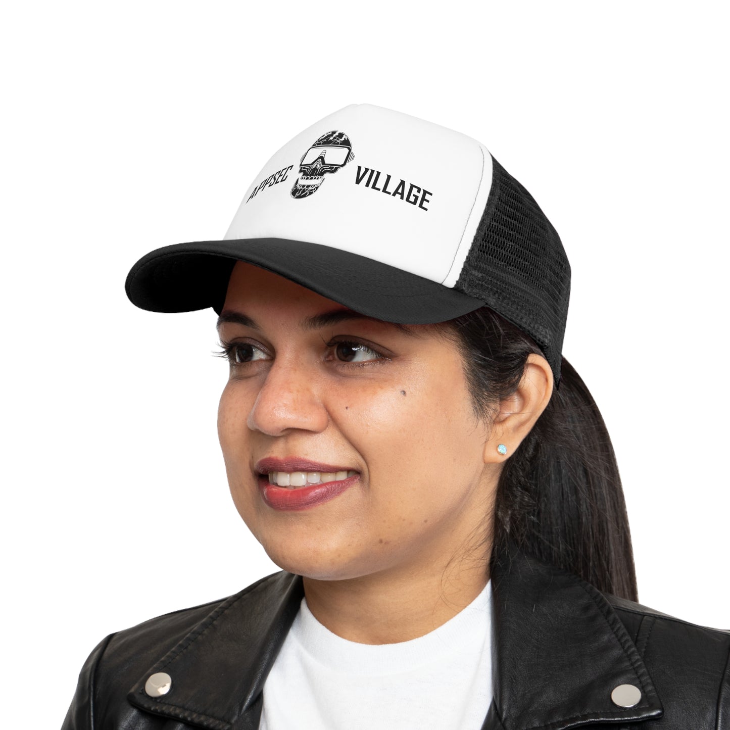 Skull Graphic Mesh Cap, Trendy Urban Hat, AppSec Village Snapback, Cybersecurity Gift, Festival Ready Cap