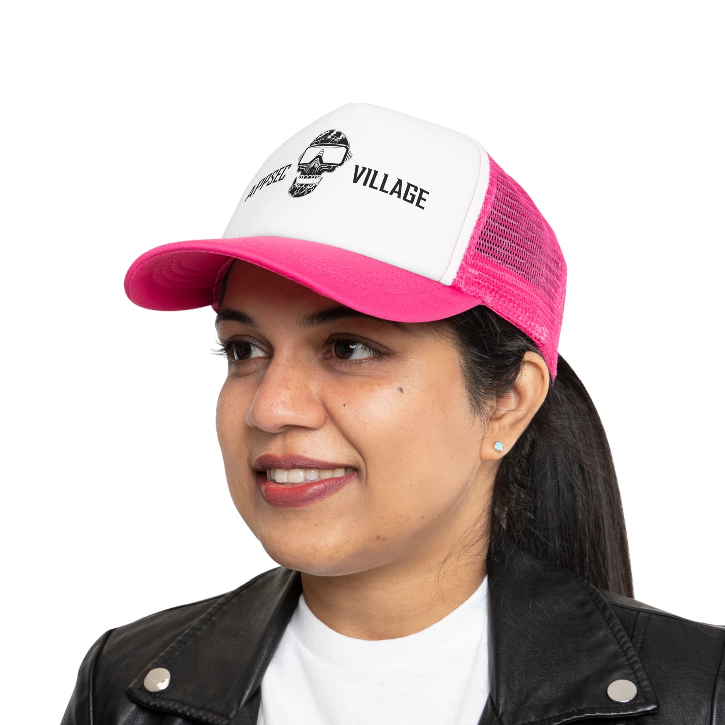 Skull Graphic Mesh Cap, Trendy Urban Hat, AppSec Village Snapback, Cybersecurity Gift, Festival Ready Cap