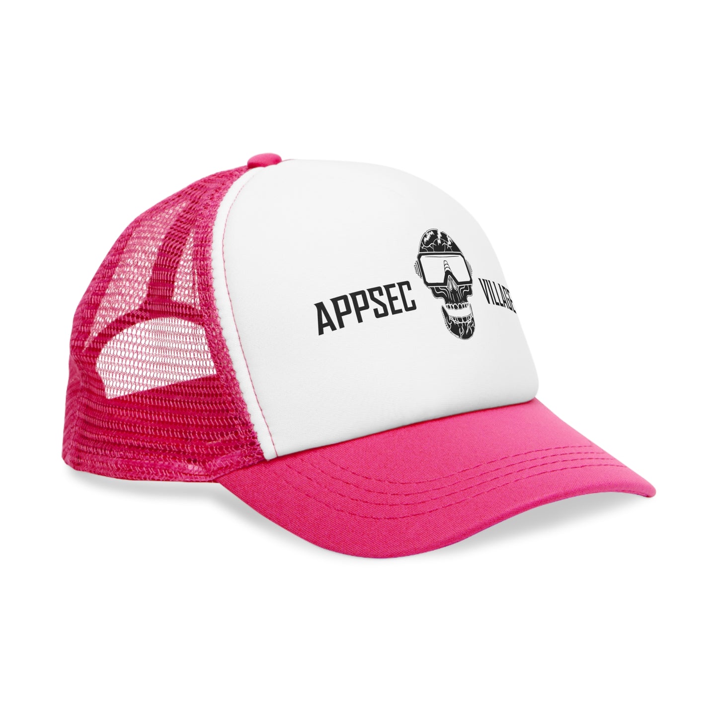 Skull Graphic Mesh Cap, Trendy Urban Hat, AppSec Village Snapback, Cybersecurity Gift, Festival Ready Cap