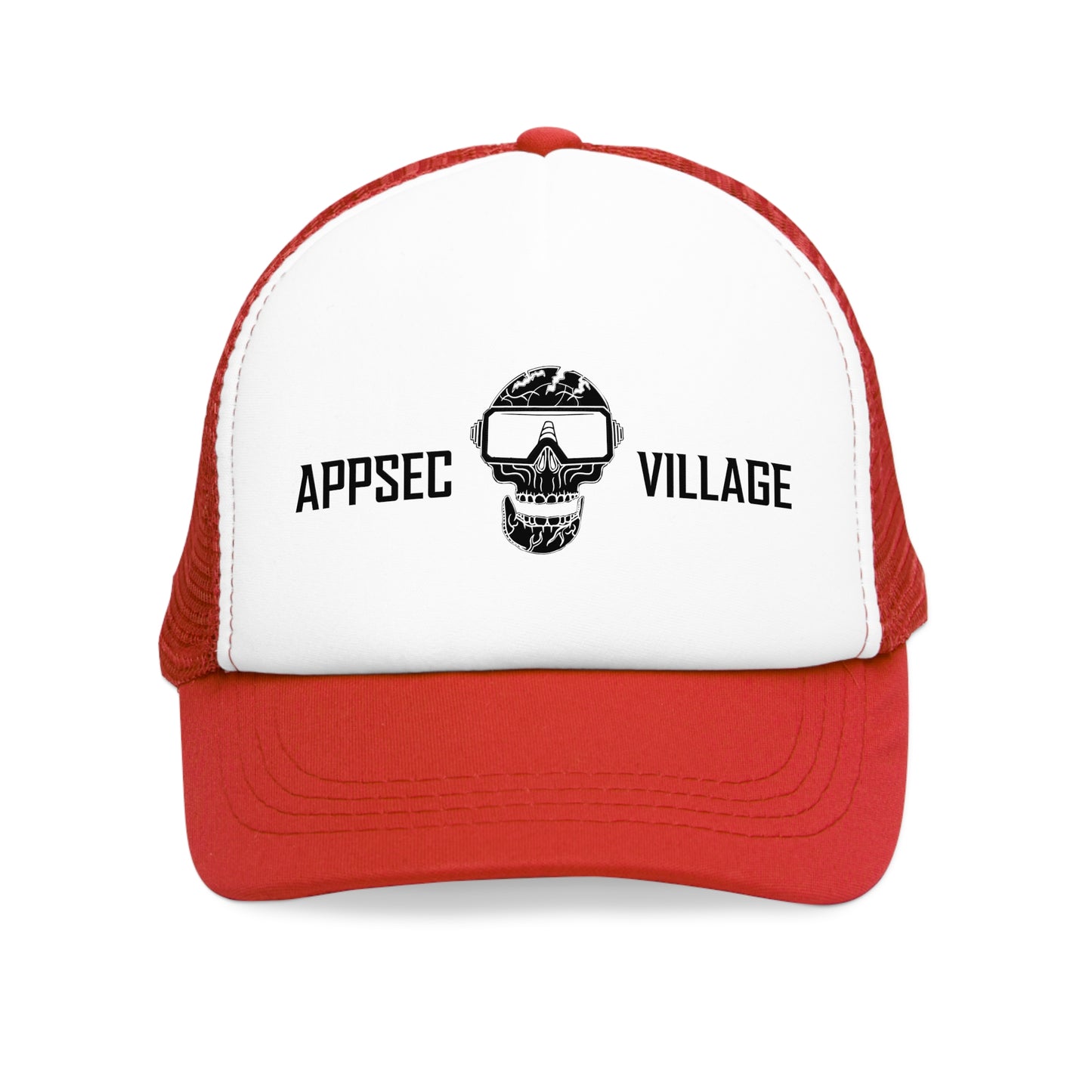 Skull Graphic Mesh Cap, Trendy Urban Hat, AppSec Village Snapback, Cybersecurity Gift, Festival Ready Cap