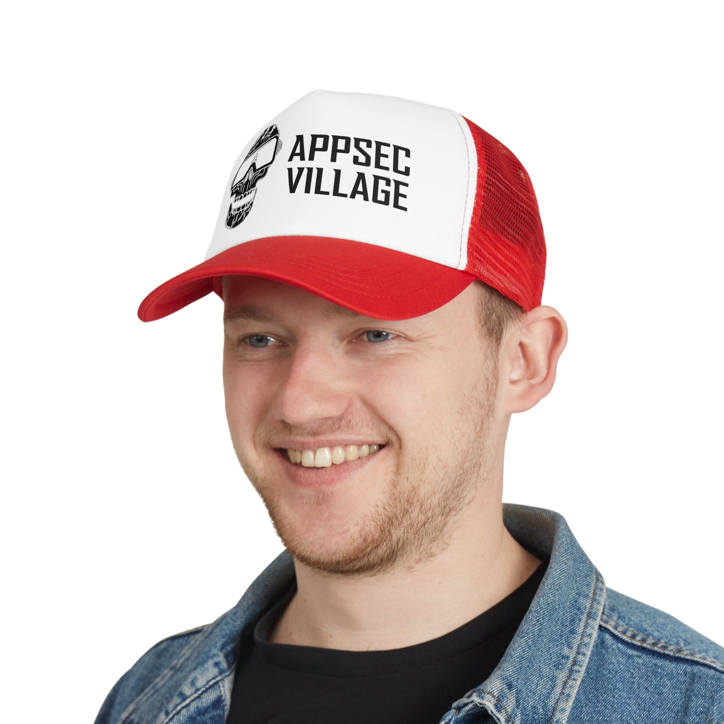 Skull Graphic Mesh Cap, Trendy Urban Hat, AppSec Village Snapback, Cybersecurity Gift, Festival Ready Cap