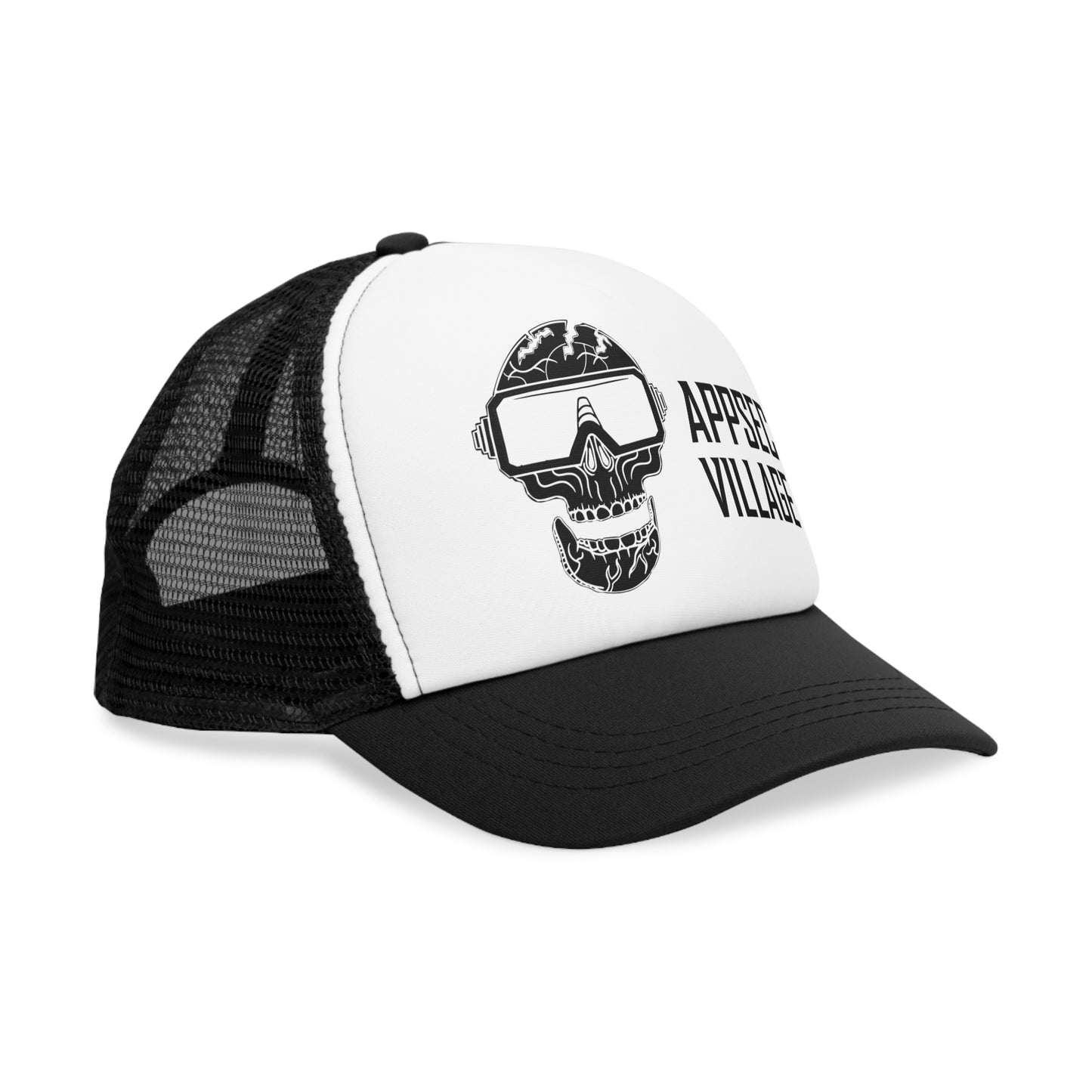 Skull Graphic Mesh Cap, Trendy Urban Hat, AppSec Village Snapback, Cybersecurity Gift, Festival Ready Cap
